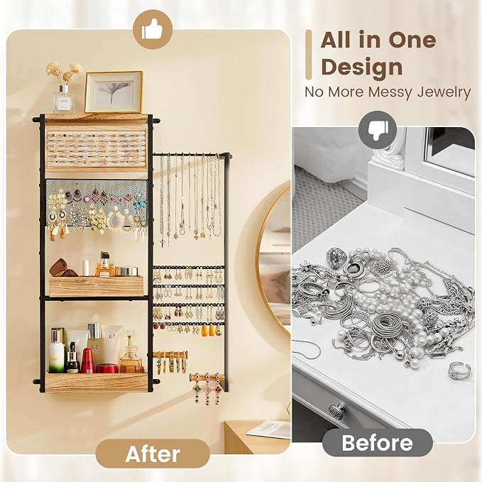 Pinzoveco Hanging Jewelry Organizer Wall Mounted, Large Hanging Jewelry - Image 4