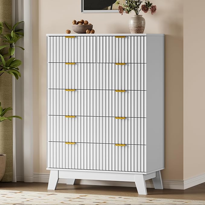 46" Tall Dresser for Bedroom, 6-Drawer Fluted Chest of Drawers, Modern Wood - Image 3