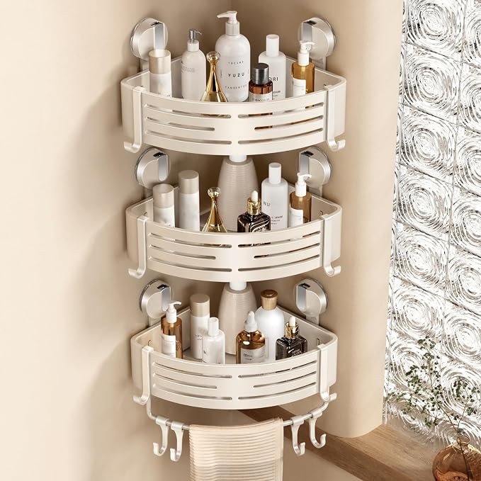 VOLPONE Corner Shower Caddy Suction Cup Shower Shelf Corner No Drilling by VOLPONE