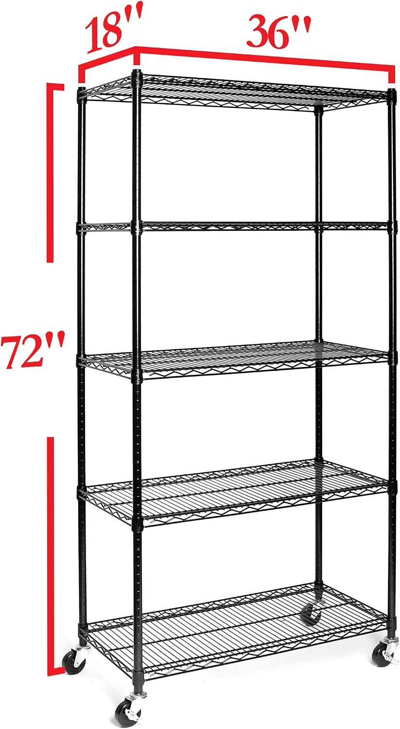 UltraDurable 5-Tier NSF Steel Wire Shelving, 36"W x 18"D x 75"H, Black