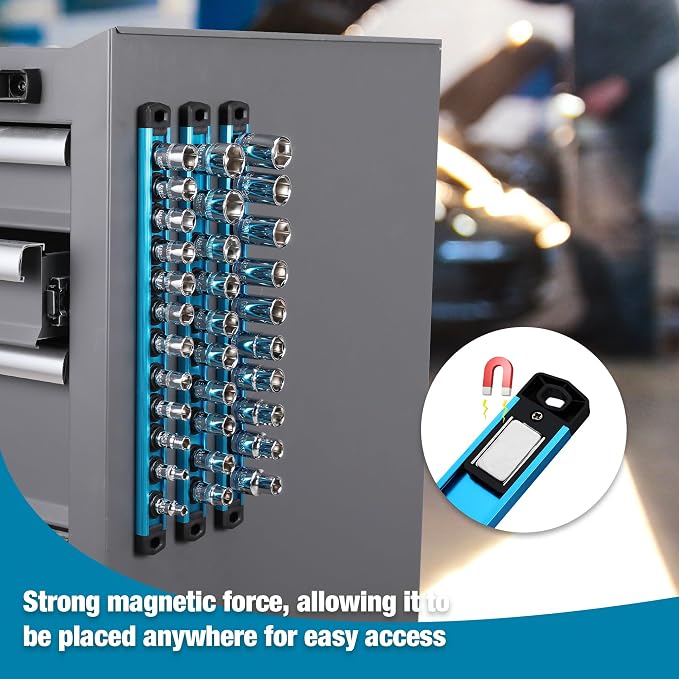 WORKPRO Magnetic Socket Organizer, 1/4-Inch Drive Aluminum Alloy Socket Rail - Image 3