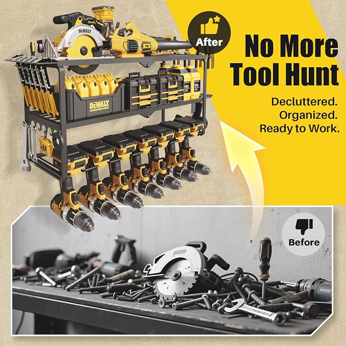 26''W Power Tool Organizer Wall Mount | 200lbs Garage Storage Rack - Image 6