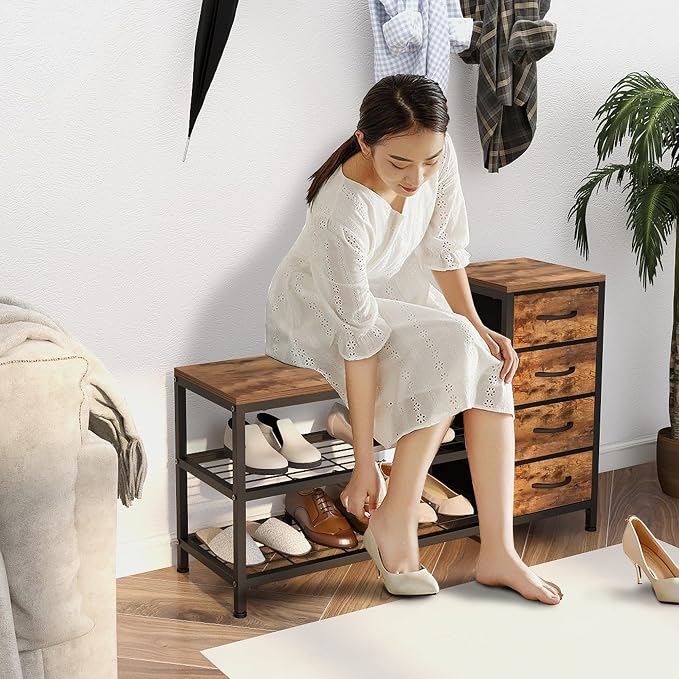 EXOTICA 3-Tier Shoe Storage Bench Industrial Entryway Shoe Rack - Image 9