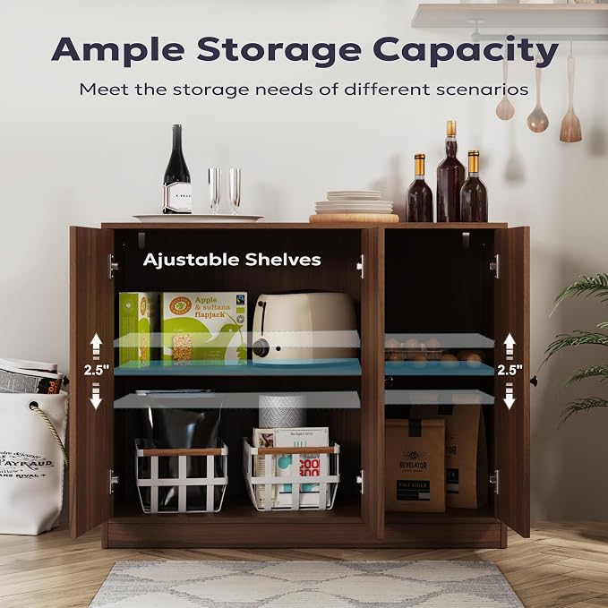 Buffet Cabinet with 3 Door, Kitchen Storage Cabinet with Adjustable Shelf - Image 3