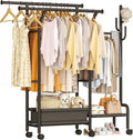 Homeiju Heavy Duty Clothes Rack Load 500LBS, Three Rods Clothing Racks by Homeiju