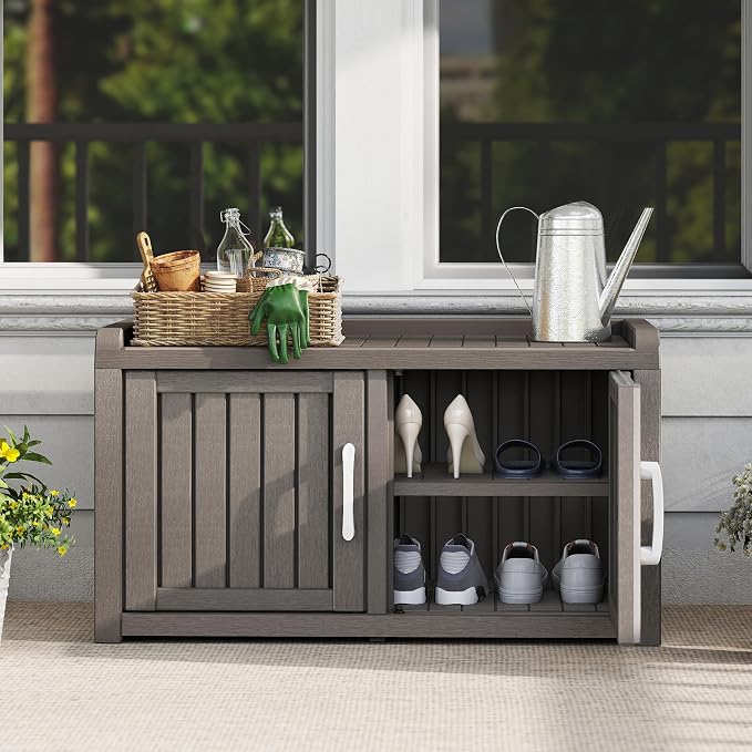 KAMABOKO Shoe Storage Cabinet Waterproof UV-Resistant, Entryway Storage Bench - Image 9