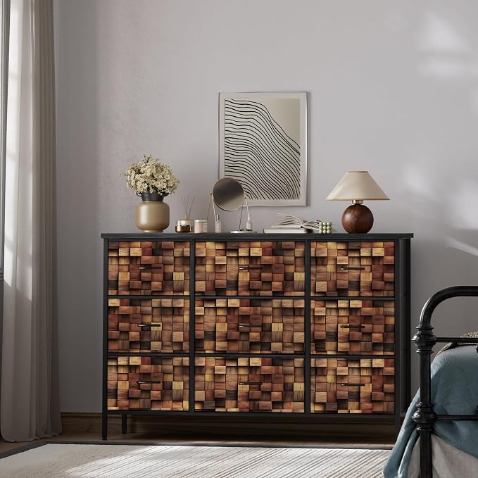 TV Stand with 9 Drawers, Chest of Drawers with Fabric Bins, Storage Organizer - Image 6
