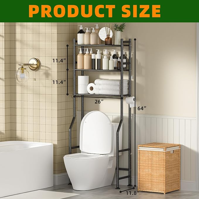 3-Tier Over The Toilet Storage, Space Saver Metal Bathroom Shelves, - Image 2