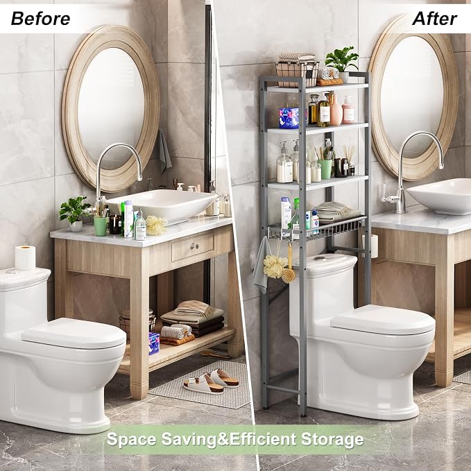 Over-The-Toilet Storage Rack, 4-Tier Bathroom Organizer Shelf Over Toilet - Image 4