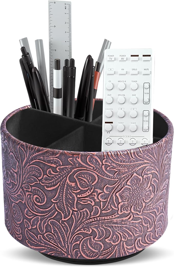 lizimandu Round Leather Art Supply Organizer, Remote Control Holder, 360 Degree by LIZIMANDU