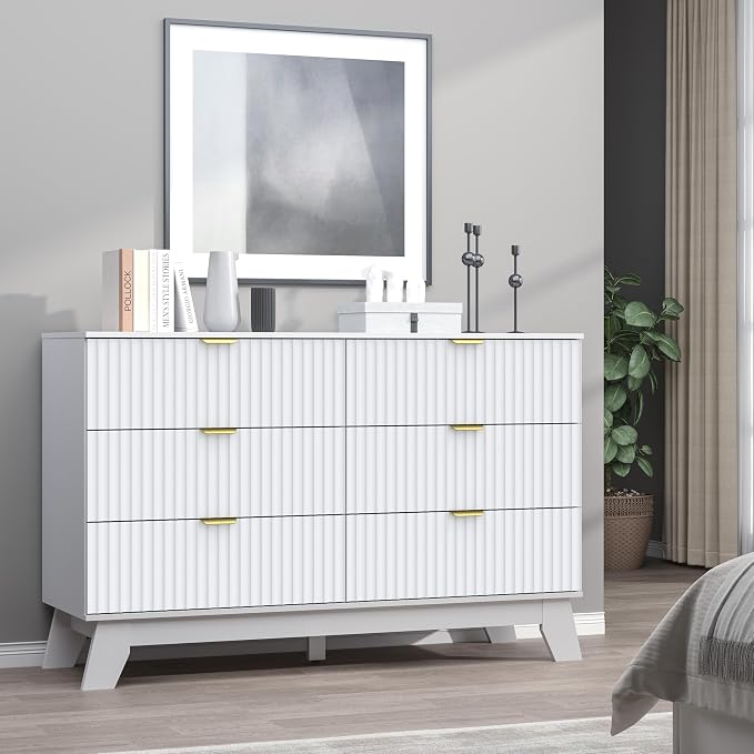 Fluted 6 Drawer Dresser, 47.2" Wide Modern Boho Chest of Drawers, Wooden - Image 7