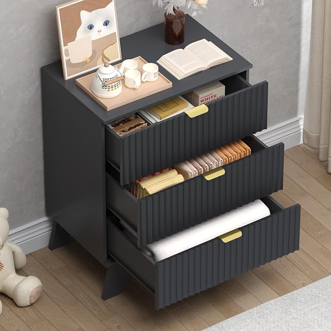 Fluted 3 Drawer Dresser, 30.3" Tall Compact Modern Boho Chest of Drawers - Image 4
