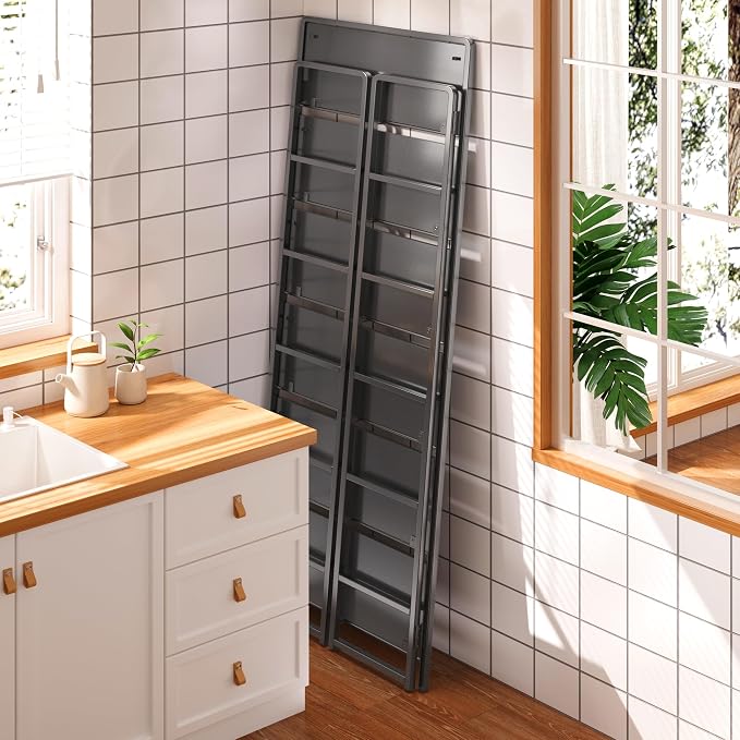 4NM No Assembly 6 Tiers Folding Bookshelf Storage Shelves Vintage Bookcase - Image 4