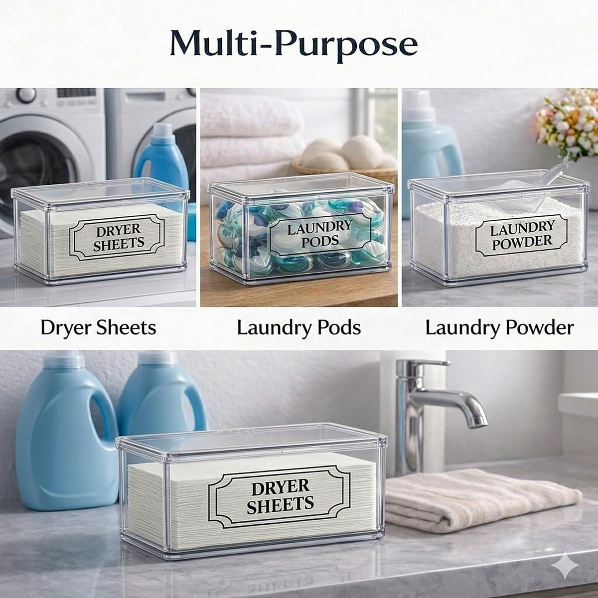 SSTATES Clear Acrylic Dryer Sheets Holder, Flip-top Laundry Pods