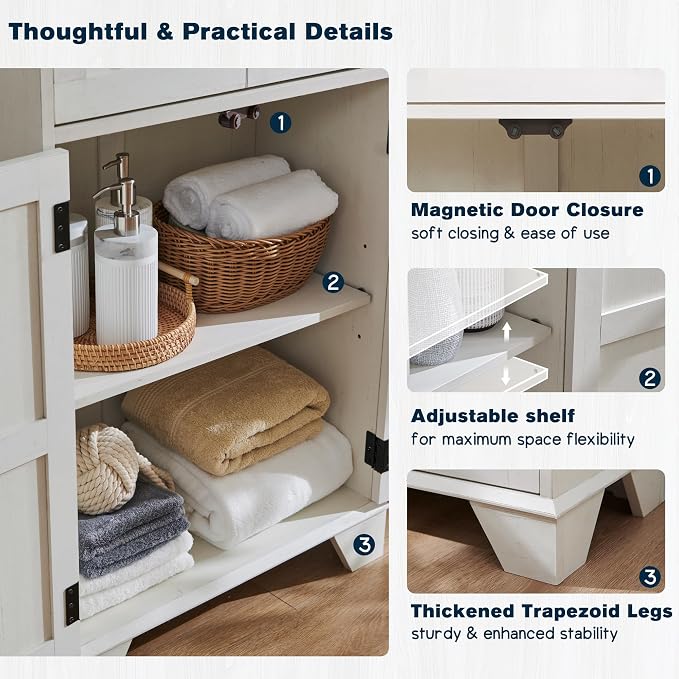 ACCOHOHO Bathroom Floor Cabinet, Farmhouse Storage Cabinet, Adjustable Shelf - Image 5