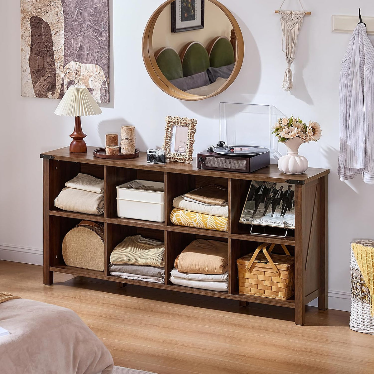 Joaxswe 8 Cube Book Shelf, Farmhouse Wood Long Storage Organizer