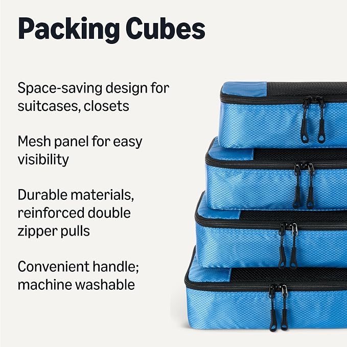 Amazon Essentials 4-Piece Packing Cubes Travel Accessories Set, Luggage - Image 2