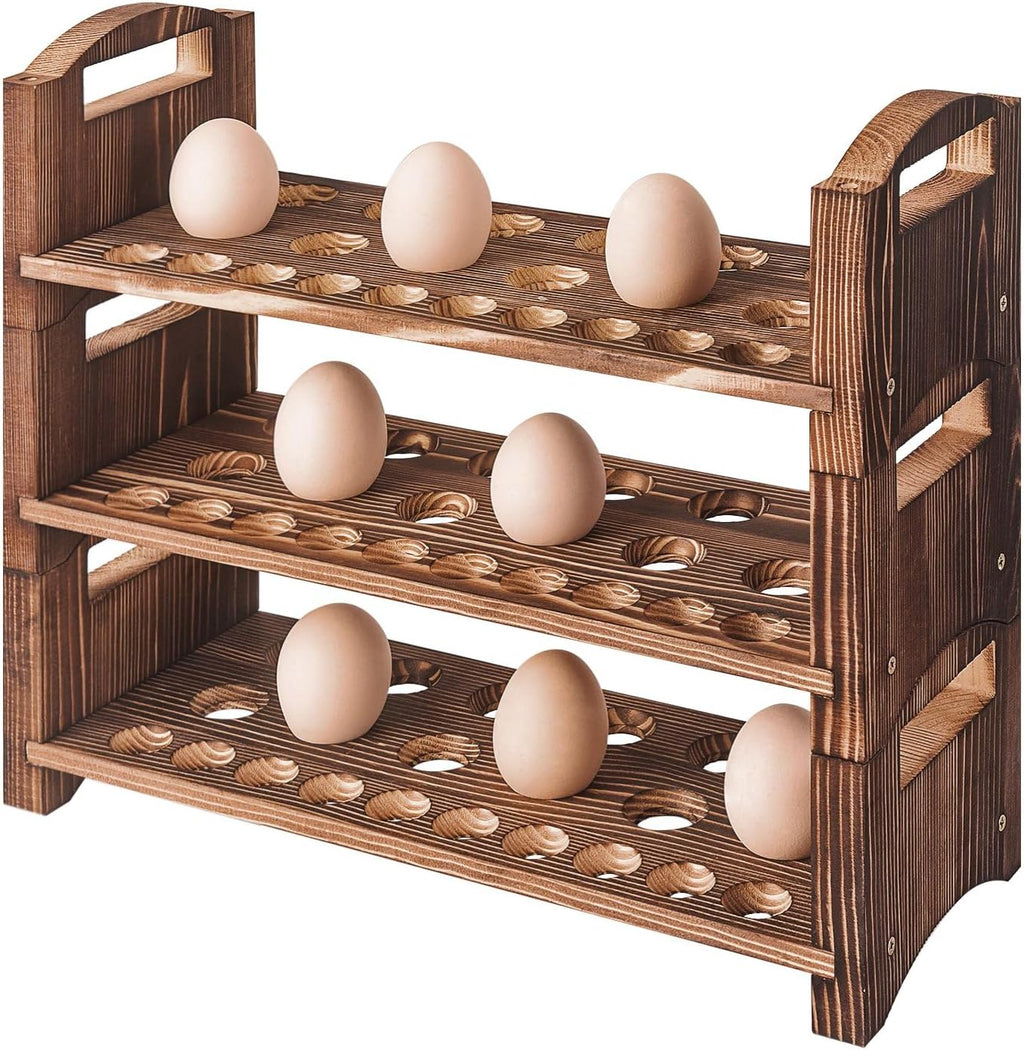Wooden Egg Holder 3 Layer Fresh Egg Rack Holders Countertop Stackable