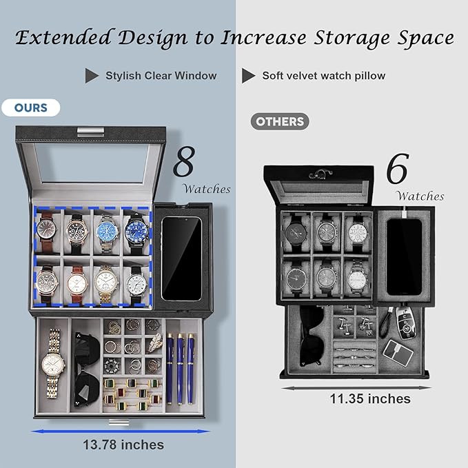 Dajasan Watch Box, Watch Case for Men, 8 Slot Watch Display Case - Image 3