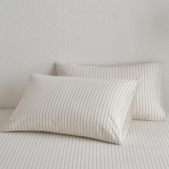 MooMee Bedding Pillowcases Striped Pack of 2 100% Washed Cotton Linen Like - Image 2