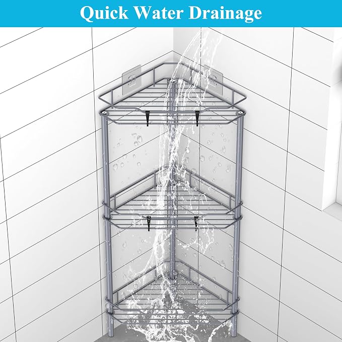 3 Tier Floor Standing Corner Shower Caddy Organizer Shelf - Image 5