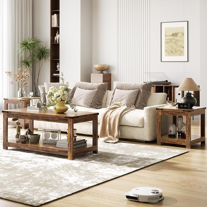 Homieasy End Table, 20 Inch Square End Table, Farmhouse Wood Side Table - Image 3