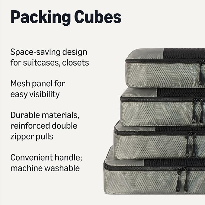 Amazon Essentials 4-Piece Packing Cubes Travel Accessories Set, Luggage - Image 2