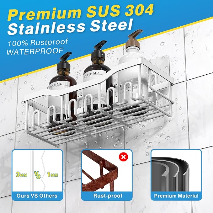 Shower Caddy 2 Pack, Adhesive Shower Organizer - Image 5