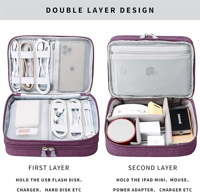 Lanola Travel Cable Organizer Bag, Electronic Accessories Case Portable Double - Image 3