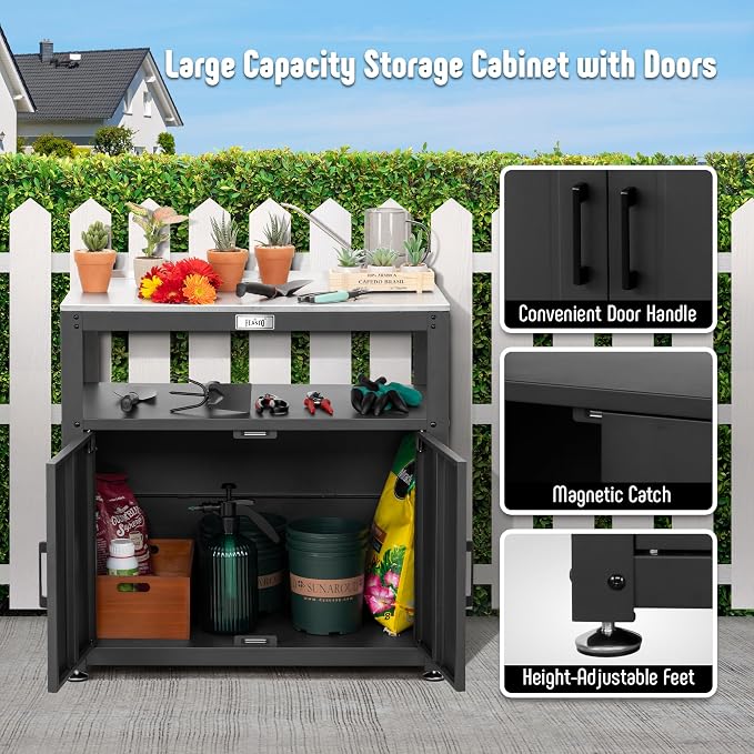 Garden Potting Bench with Storage Cabinet, Outdoor Gardening Table & Work Bench - Image 6