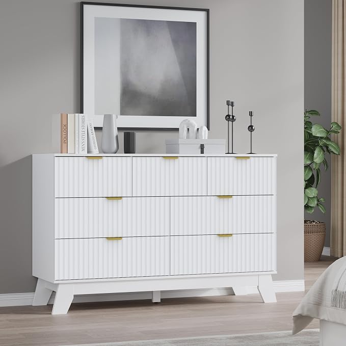 Fluted 7 Drawer Dresser, 47.2" Wide Modern Boho Chest of Drawers, Wooden - Image 7
