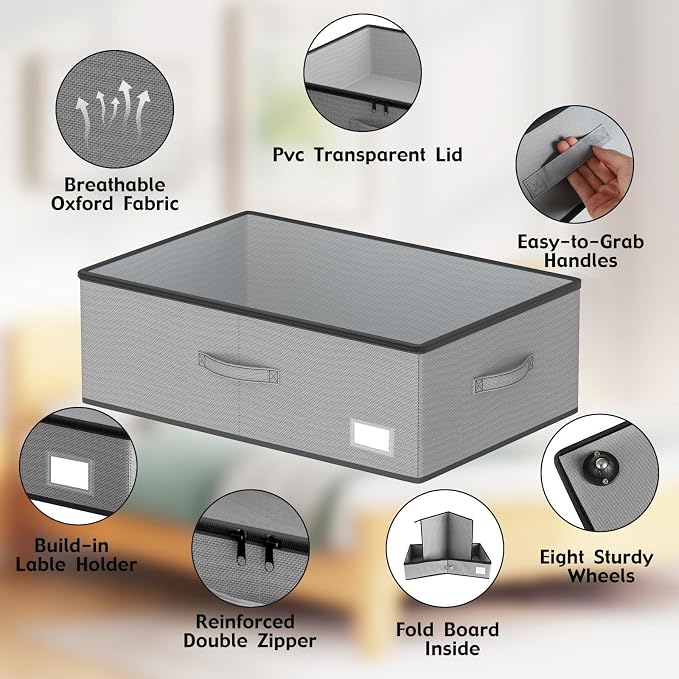 Under Bed Storage with Wheels, No Assemble Required 10 inches height Under Bed - Image 4