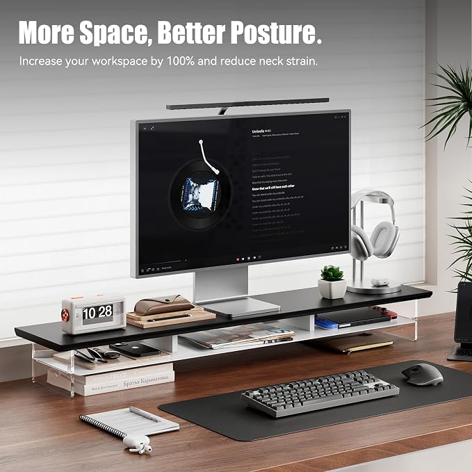 Dual‑Tier Monitor Stand for Modern Desk Setup – Minimalist Wooden and Metal - Image 3