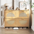 Rattan Shoe Cabinet with 4 Flip Drawers, Natural Wood Shoe Storage Cabinet by Patikuin
