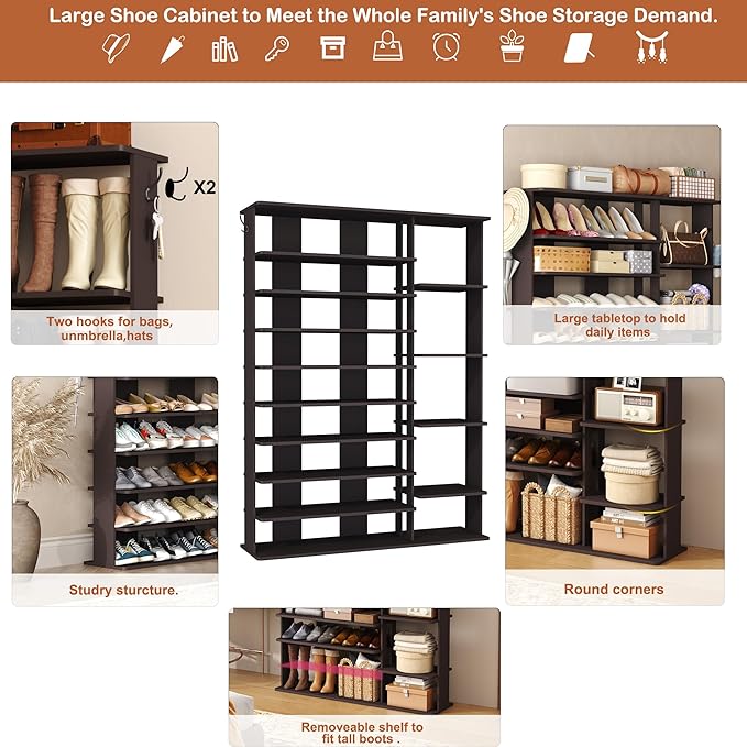 HOMEFORT 10 Tiers Shoe Rack, 50 Pairs Large Shoe Shelf, 61.8" Tall Shoe Tower - Image 6