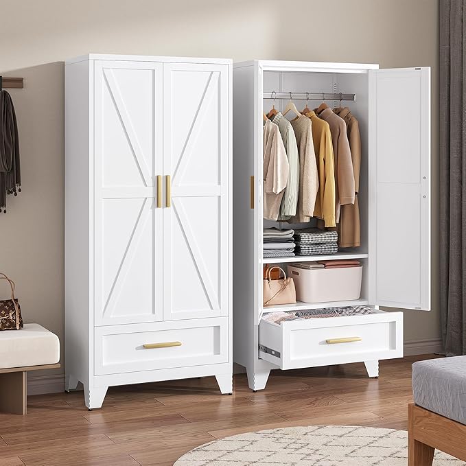 71" Tall Metal Wardrobe Cabinet - Image 2
