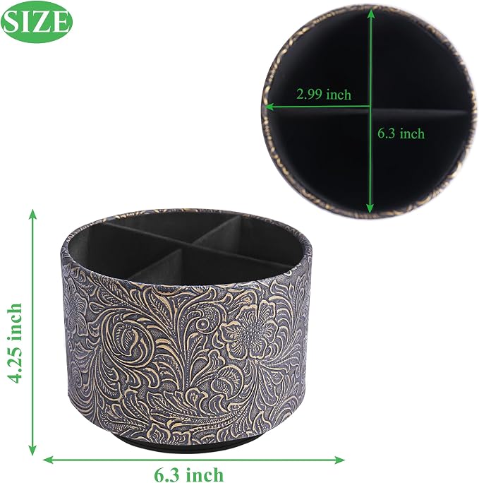 lizimandu Round Leather Art Supply Organizer, Remote Control Holder, 360 Degree - Image 2