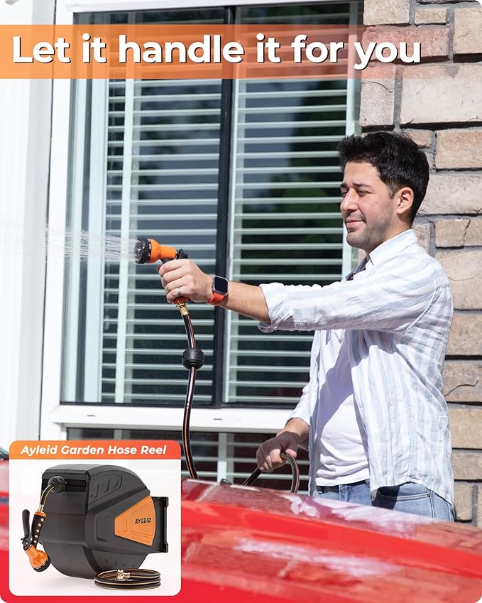 Ayleid Retractable Garden Hose Reel, 1/2 in x 100 ft Wall Mounted Hose Reel - Image 5