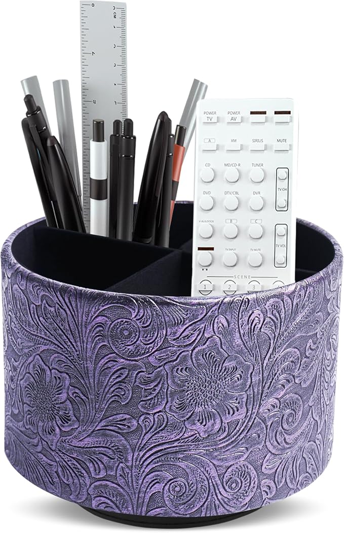 lizimandu Round Leather Art Supply Organizer, Remote Control Holder, 360 Degree by LIZIMANDU