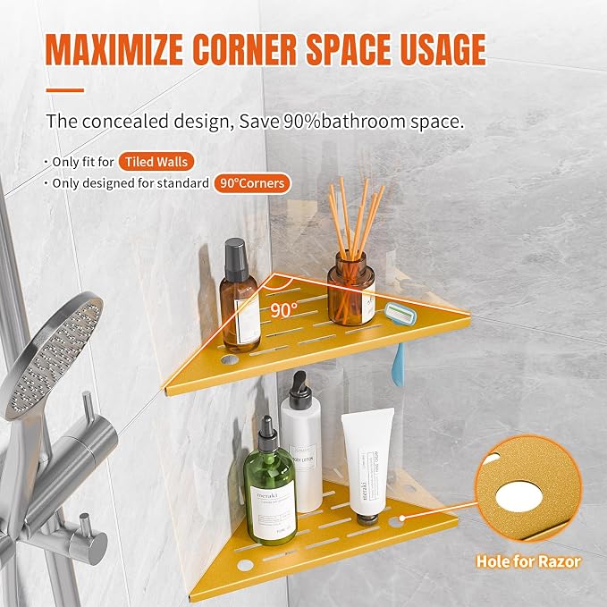 Shower Corner Shelf with Razor Hole, Modern Style Shower Caddy, Sturdy 304 - Image 7