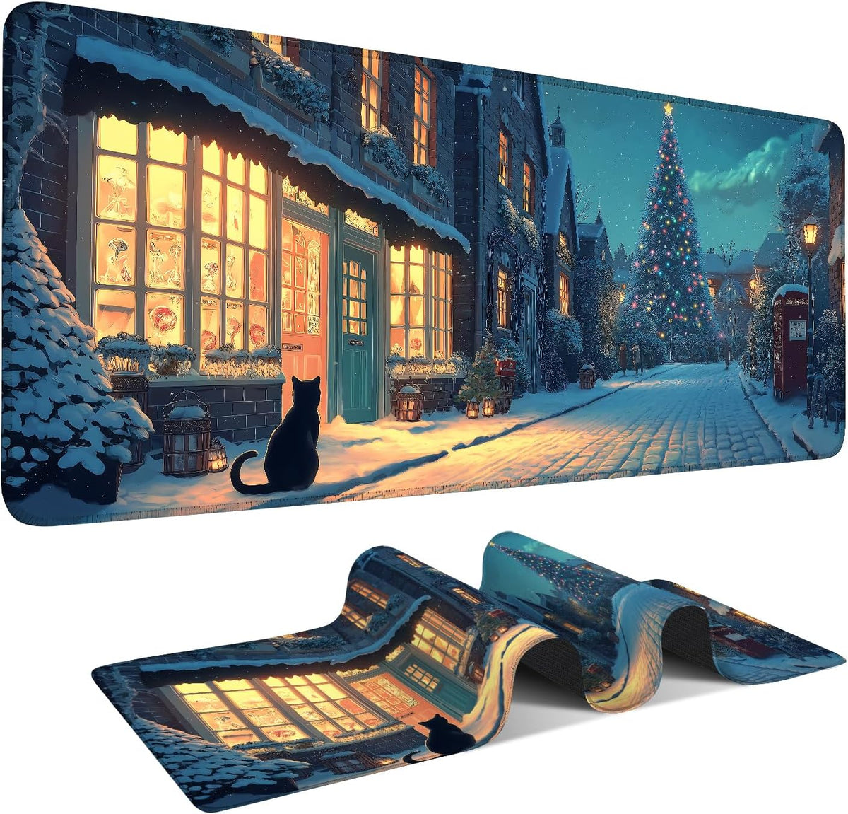 Large Extended Gaming Mouse Pad - Winter Christmas Night Scene, Soft