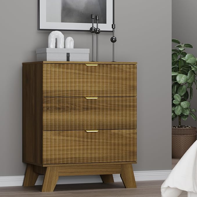 Fluted 3 Drawer Dresser, 30.3" Tall Compact Modern Boho Chest of Drawers - Image 6