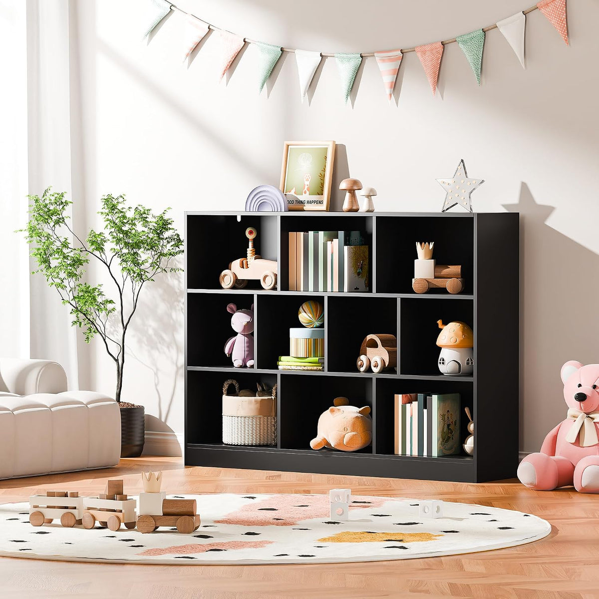 Black Bookshelf, 3-Tier Open Shelf Bookcase, 10 Cube Storage Organizer