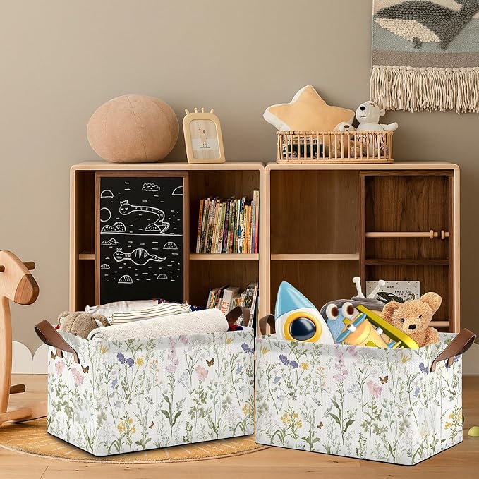 Wildflowers Butterfly Storage Baskets, Plants Botanical Foldable Large Capacity - Image 7
