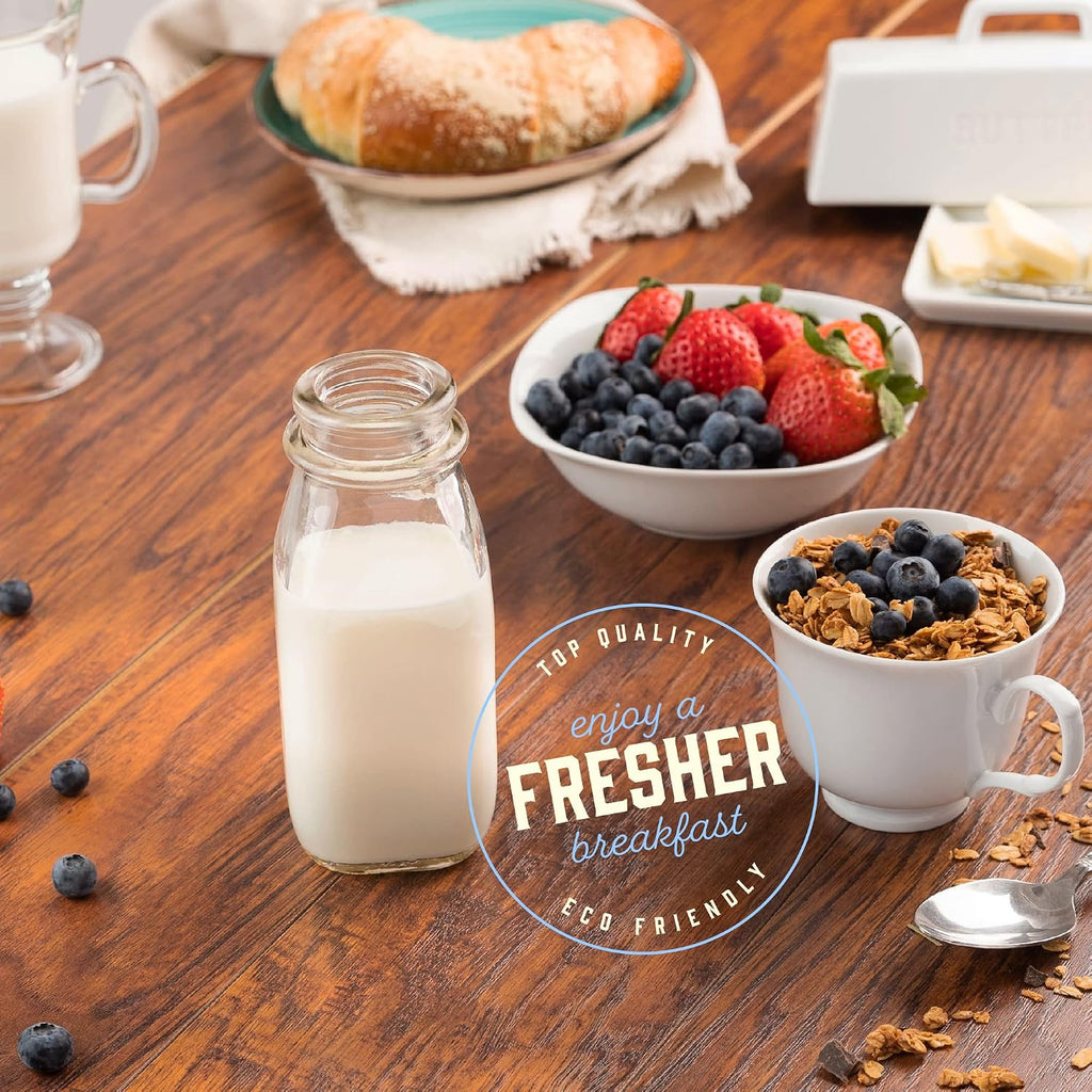 kitchentoolz Glass Creamer Bottle 12 Oz Square Glass Milk Bottle with