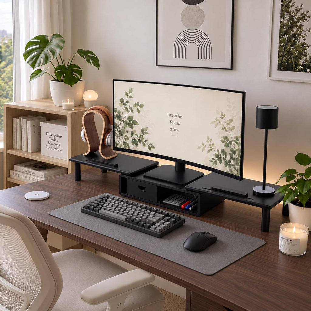 Dual Monitor Stand Riser with Drawer for Desk Laptop