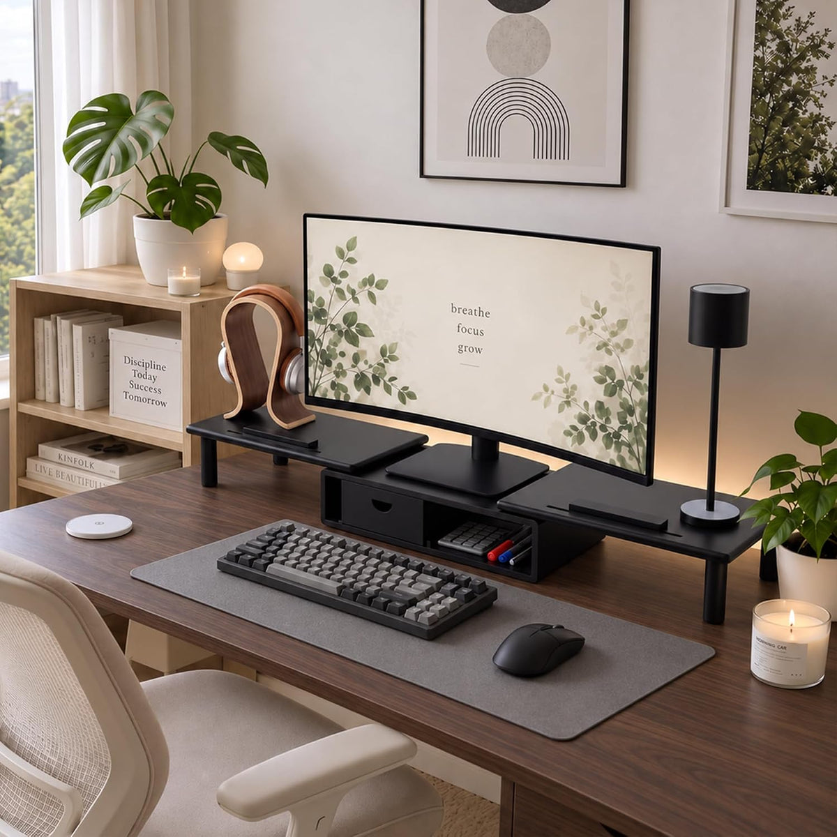 Dual Monitor Stand Riser with Drawer for Desk Laptop