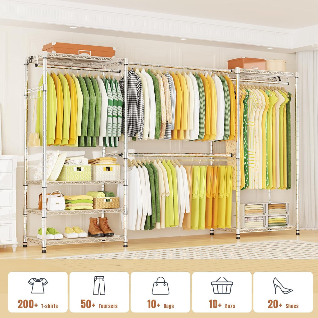 E1 Heavy Duty Closet Garment Rack, 6 Tiers Adjustable Clothing Storage