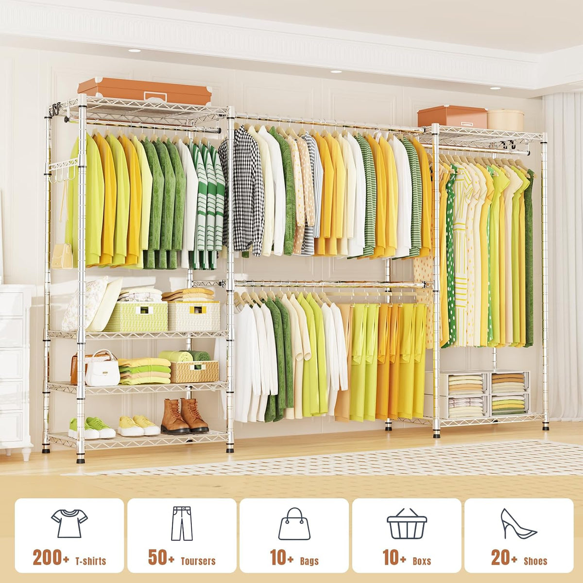 E1 Heavy Duty Closet Garment Rack, 6 Tiers Adjustable Clothing Storage