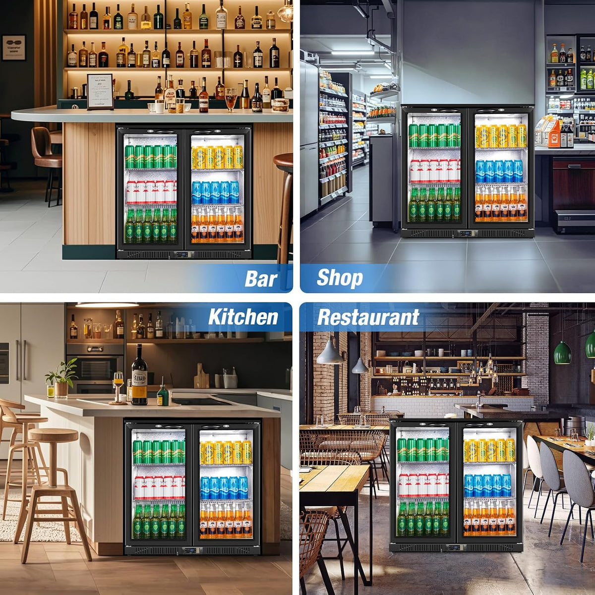 35.4" 7.4 Cu. Ft. Back Bar Cooler, 2 Glass Door Beverage Fridge
